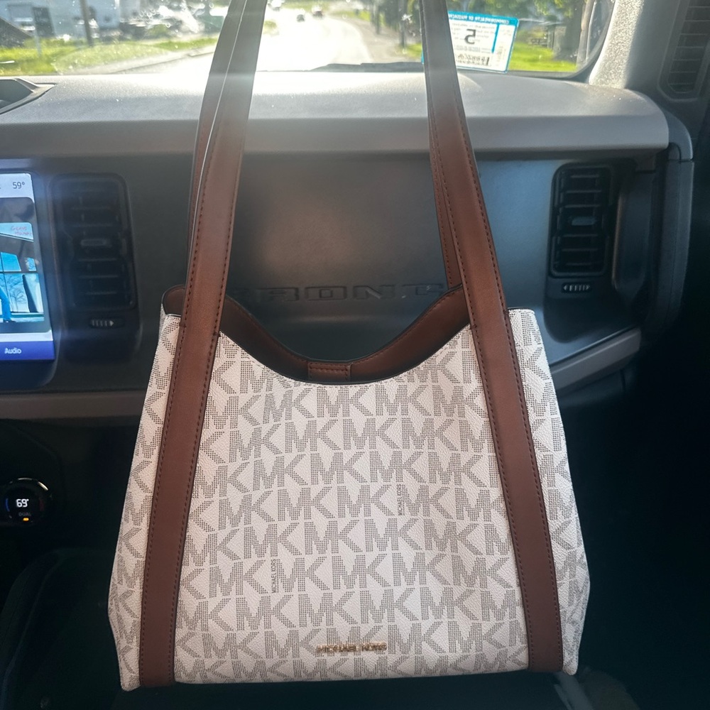 Michael Kors White and Brown Shoulder Bag with Monogram